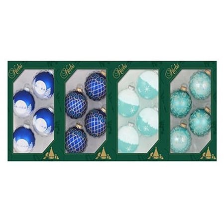 CHRISTMAS BY KREBS Christmas By Krebs TV510012A Blue Decorated Glass Ornaments - 4 Pack; Pack Of 12 194771